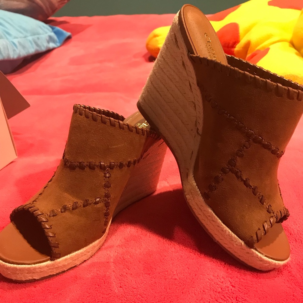 Brown Suede Slip On Wedges - 7.5